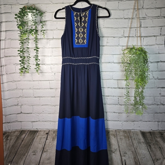 Greylin Embellished Blue Halter Maxi Dress Womens Size XS - Picture 1 of 9